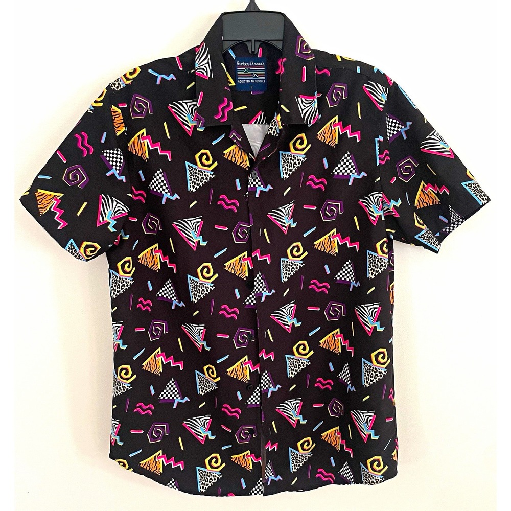 Broken Threads Shirt Mens Large Black Addicted to Summer Retro 80s 90s Memphis